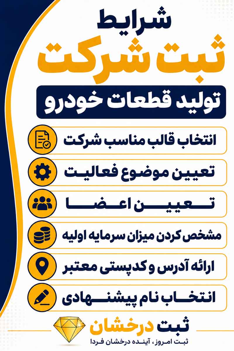 شرایط ثبت شرکت تولید قطعات خودرو
